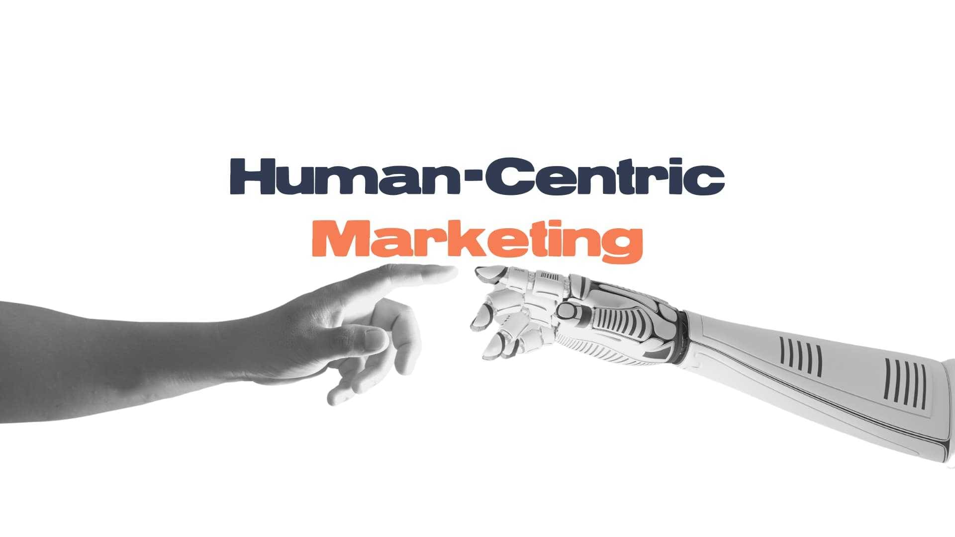 human hand touring robot hand presenting human-centric marketing